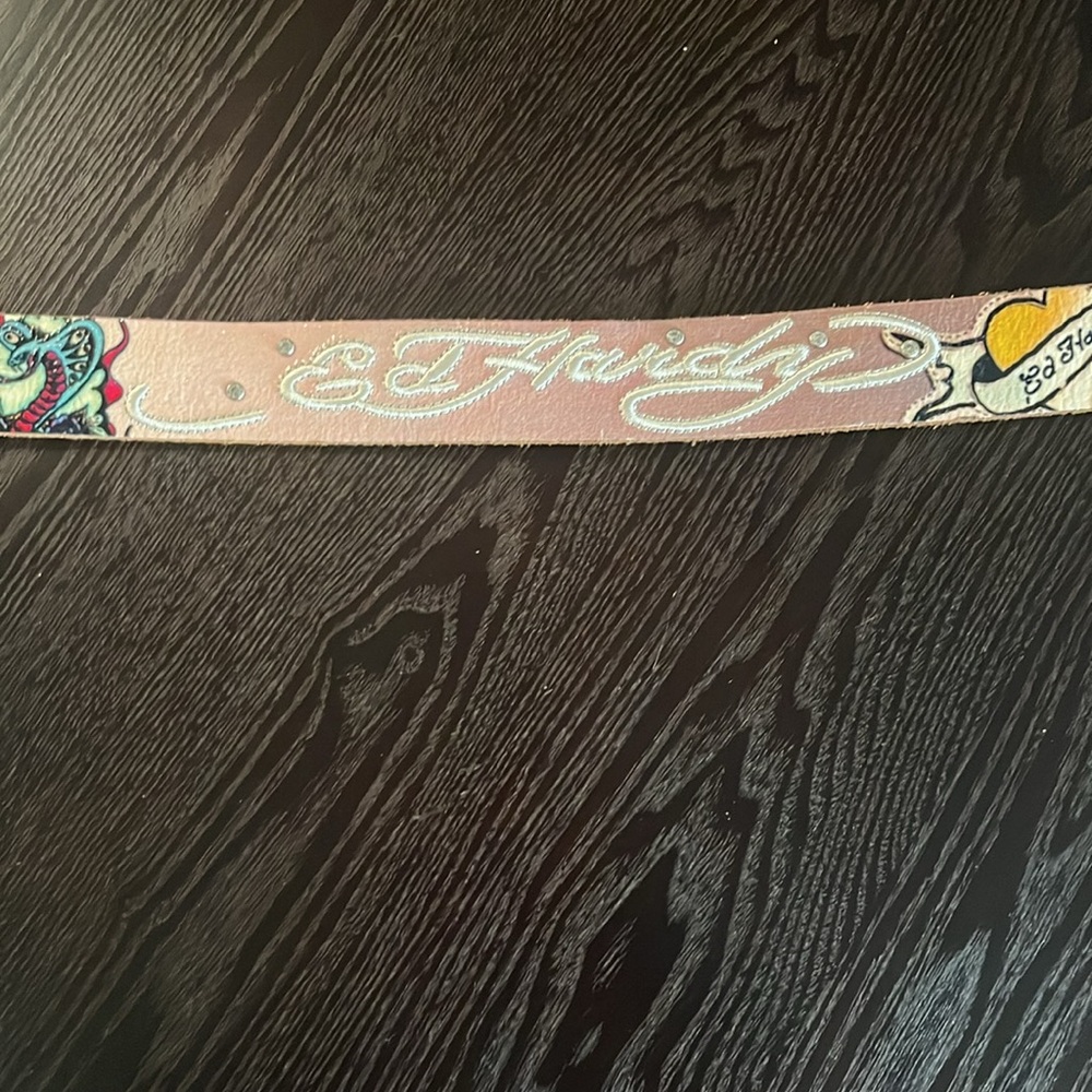 Ed Hardy like new belt with embroidery and rhinestones